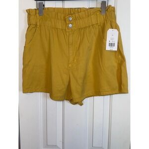 Wonderly High Waist Shorts Paper Bag Waist Casual Summer‎ Yellow Size 14
